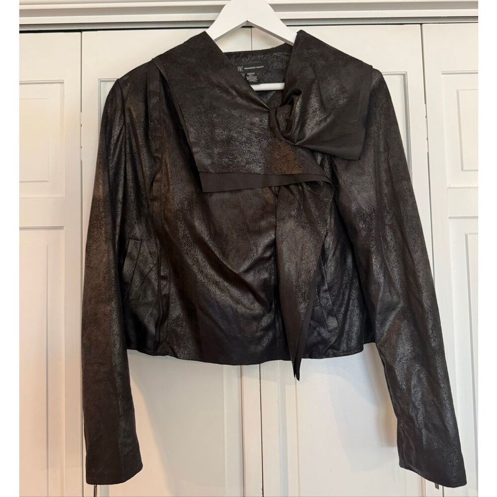 INC international concepts faux leather sheen asymmetrical jacket M - Picture 8 of 8